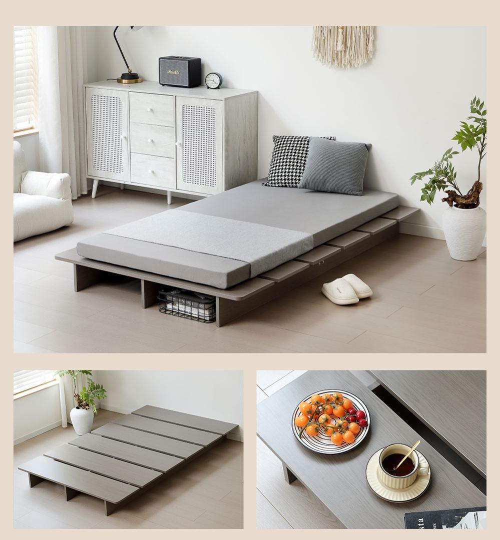 超人気【幅100cm】ベッドフレーム すのこベッド おしゃれ 木目調 GRAY