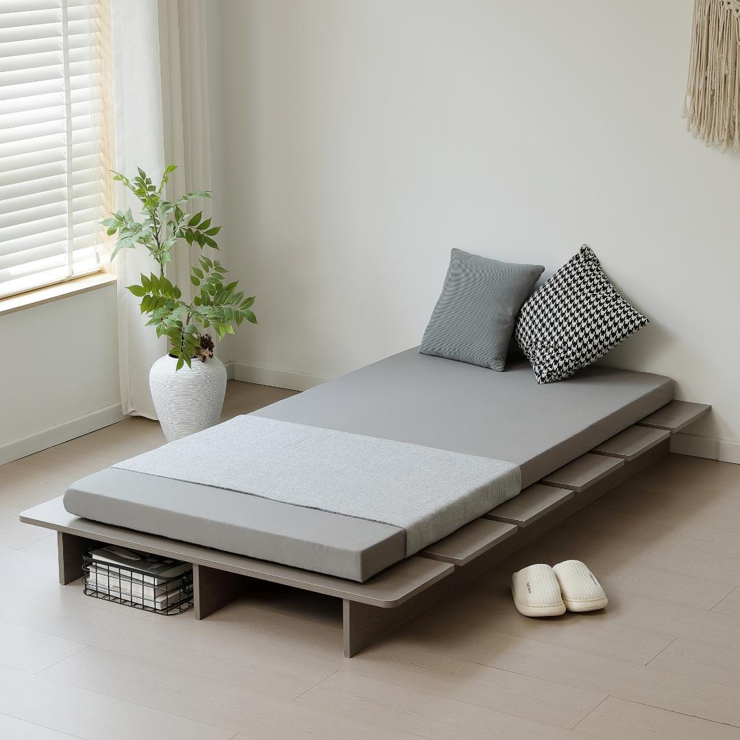 超人気【幅100cm】ベッドフレーム すのこベッド おしゃれ 木目調 GRAY