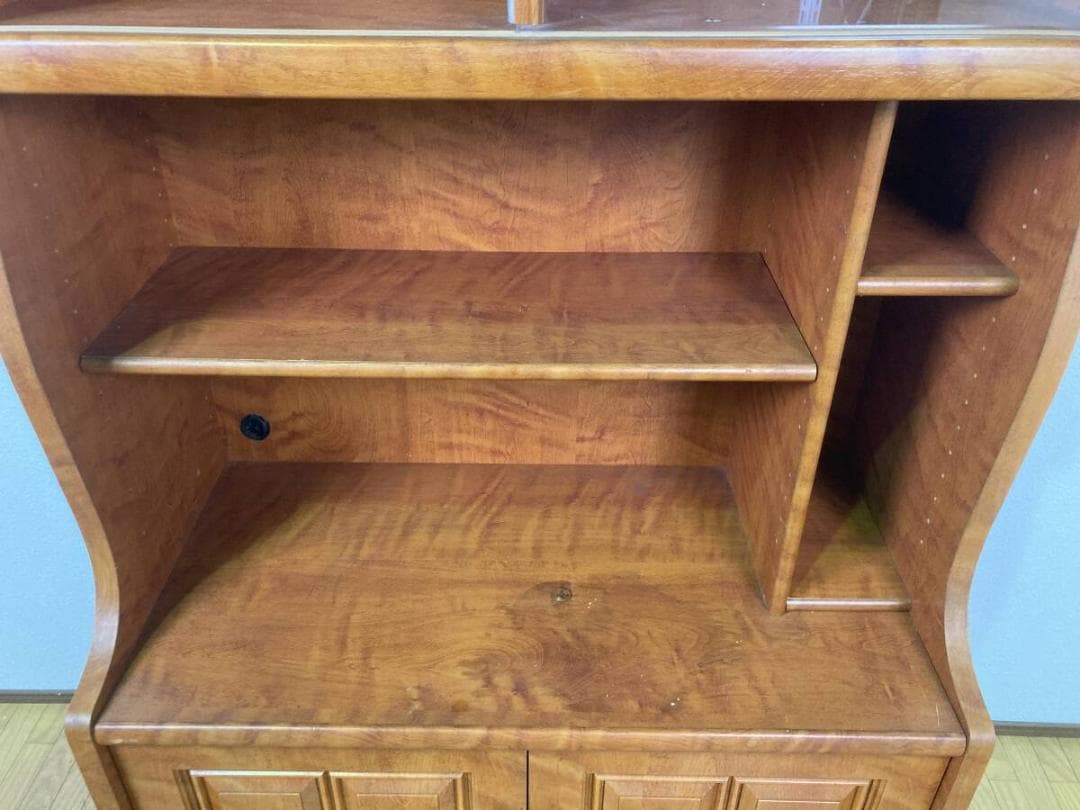 昭和レトロ ヴィンテージ ガラス扉 180 90 大容量 キャビネット 食器棚