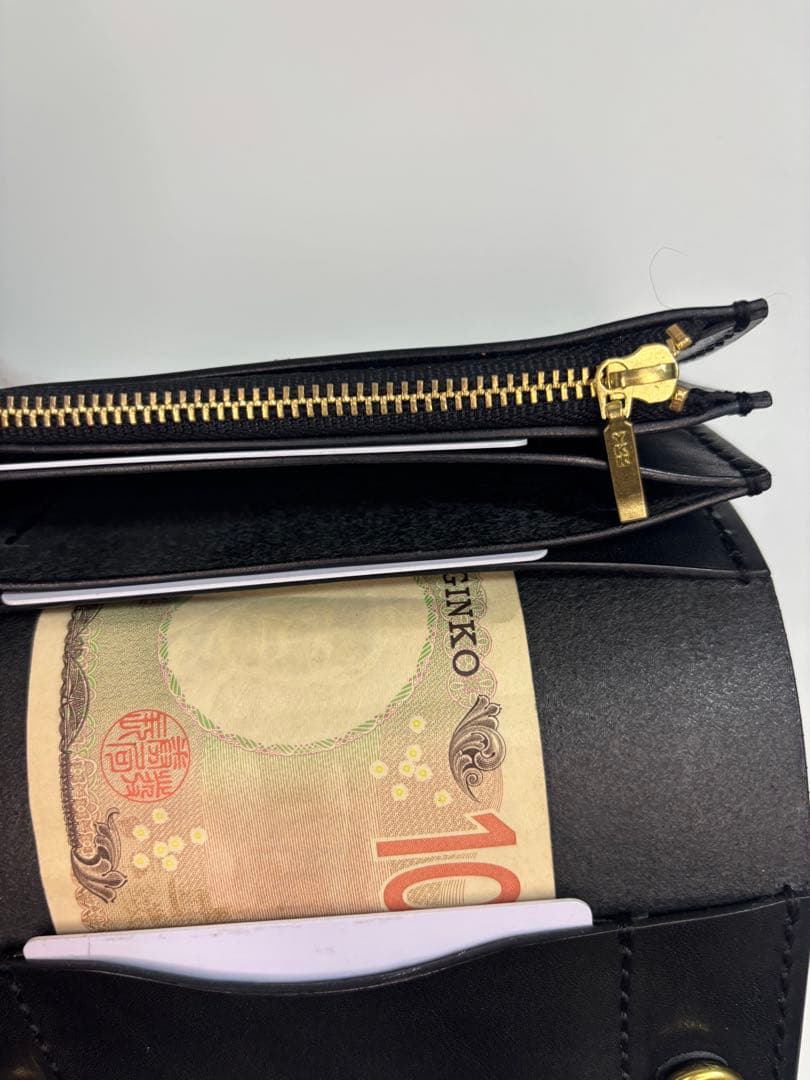 黒 栃木サドルレザー トラッカーウォレット 三層 真鍮 クロスボール