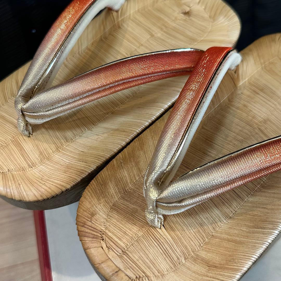 未使用品 七五三 7歳 アンティーク ぽっくり 下駄 畳表 女の子 鶴 金