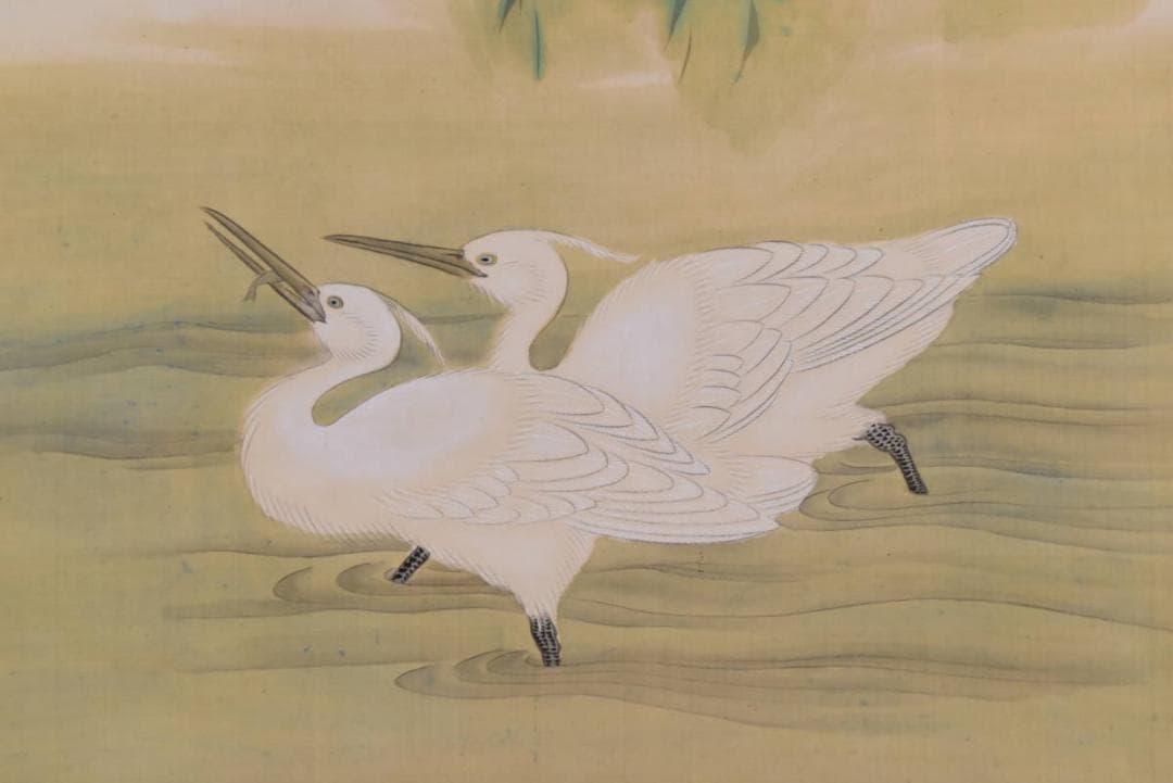 【真作】星陵/柳に鷺図/サギ図/掛軸/名家伝来/AA-845