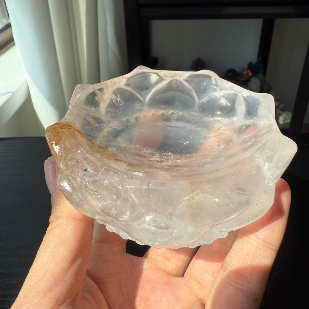 天然石ローズクォーツの蓮お皿　置物NO.091610