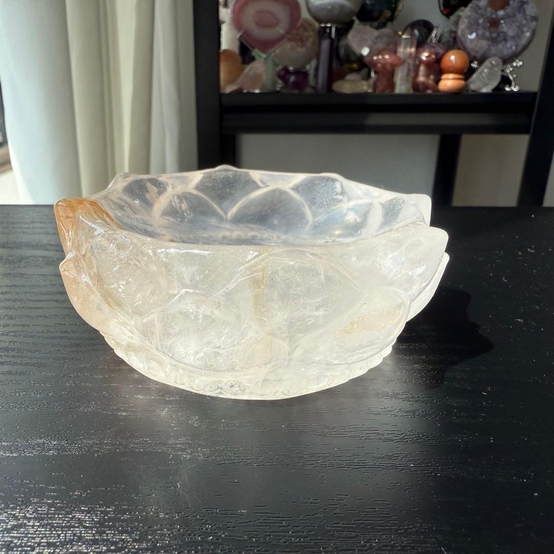 天然石ローズクォーツの蓮お皿　置物NO.091610