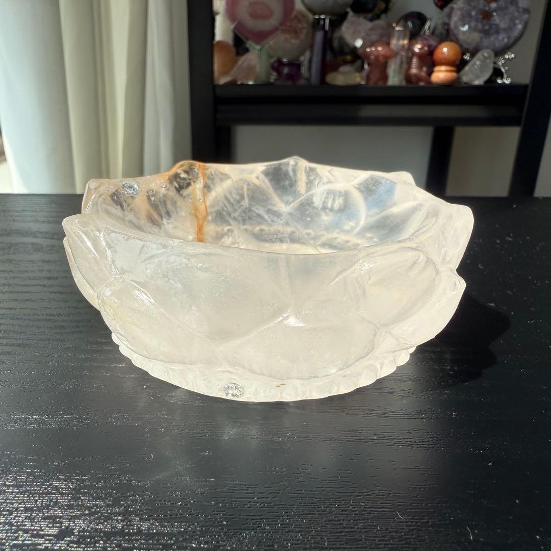 天然石ローズクォーツの蓮お皿　置物NO.091610