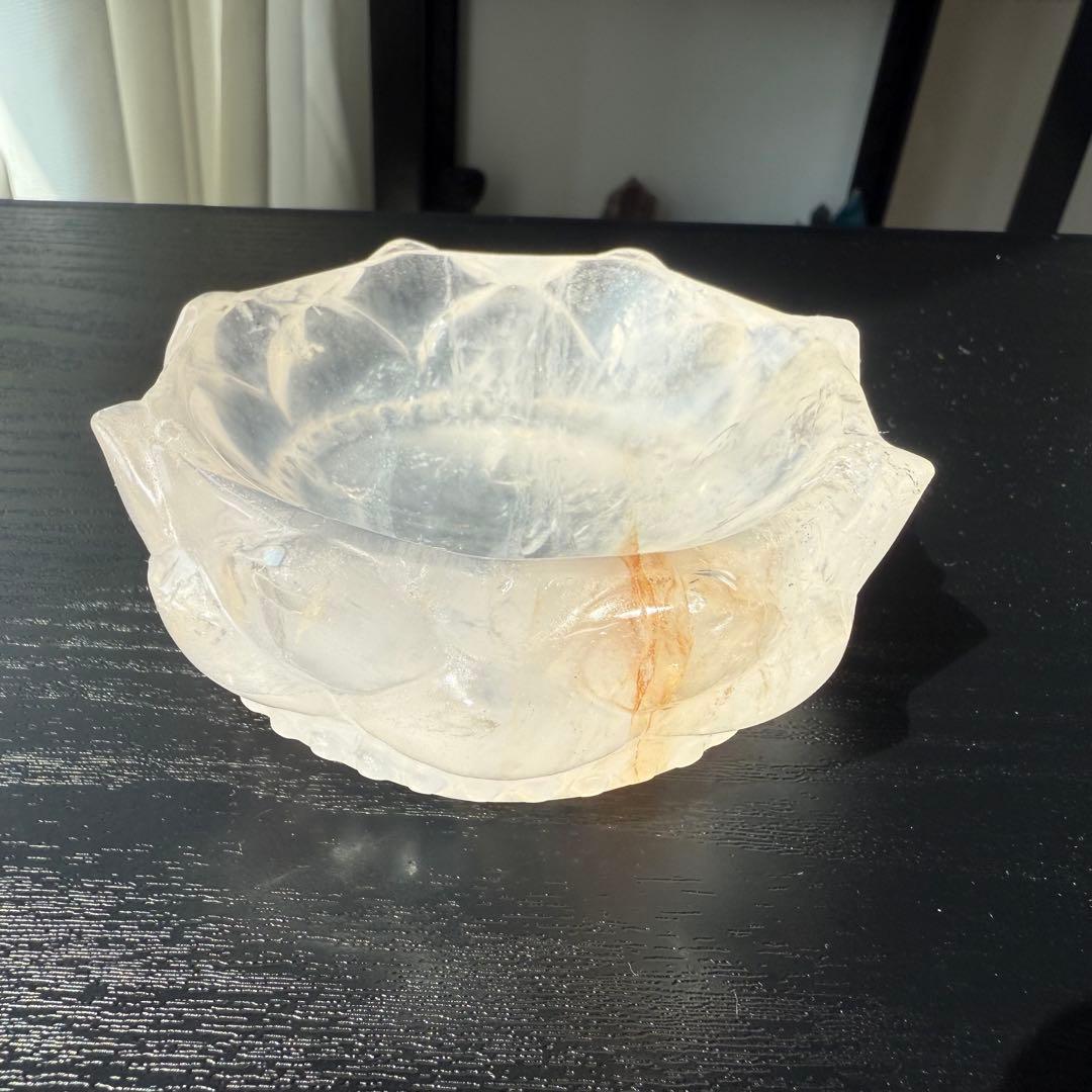 天然石ローズクォーツの蓮お皿　置物NO.091610