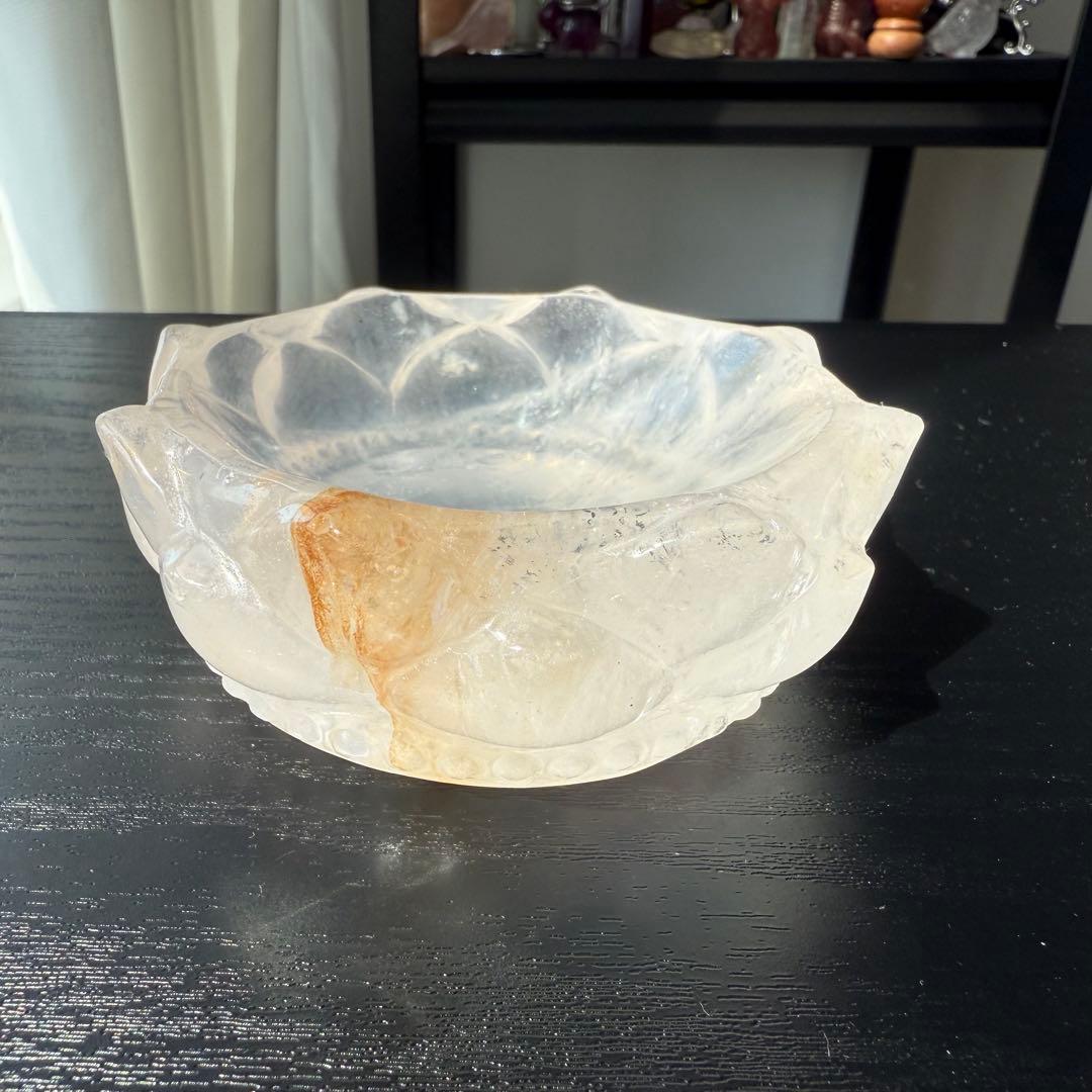 天然石ローズクォーツの蓮お皿　置物NO.091610