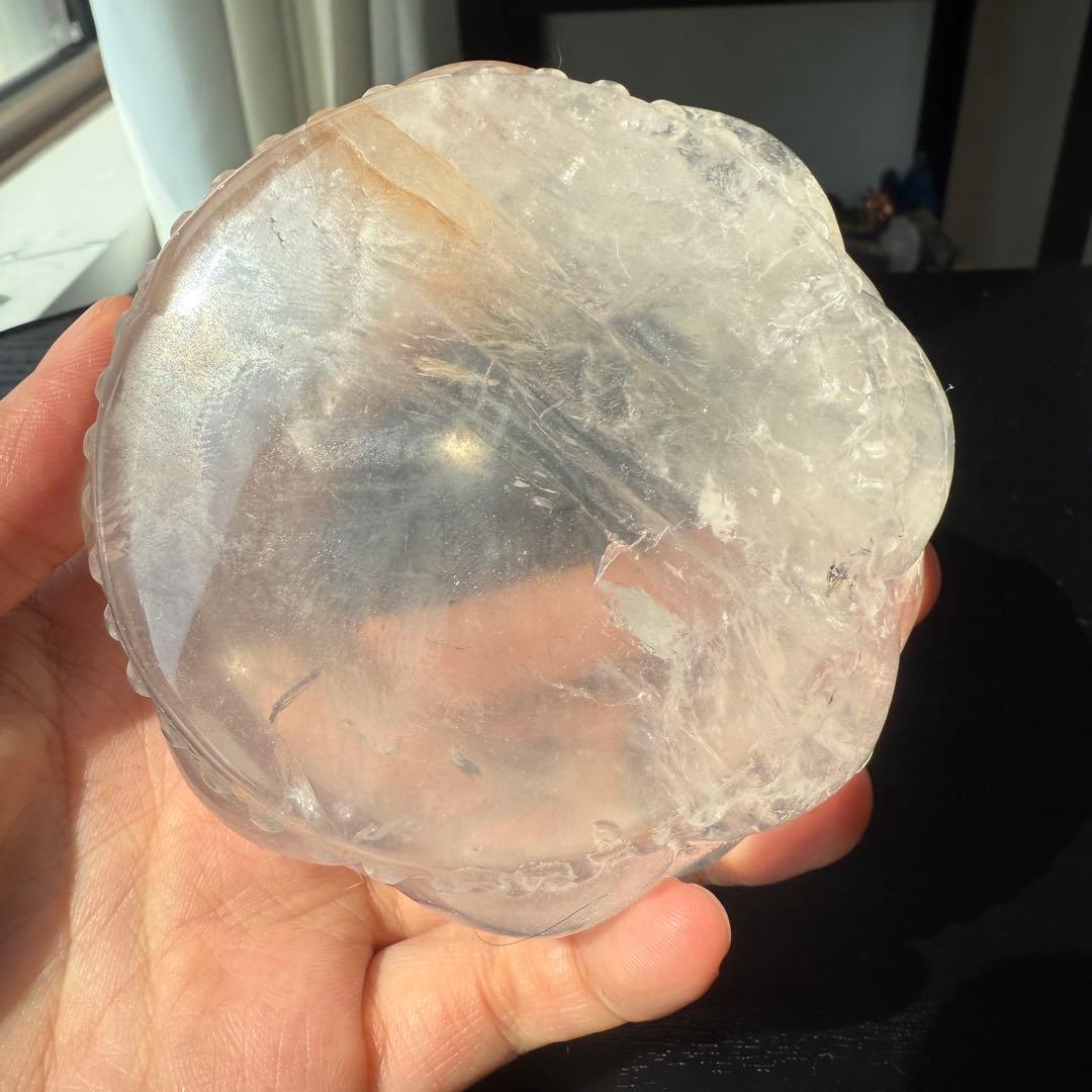 天然石ローズクォーツの蓮お皿　置物NO.091610