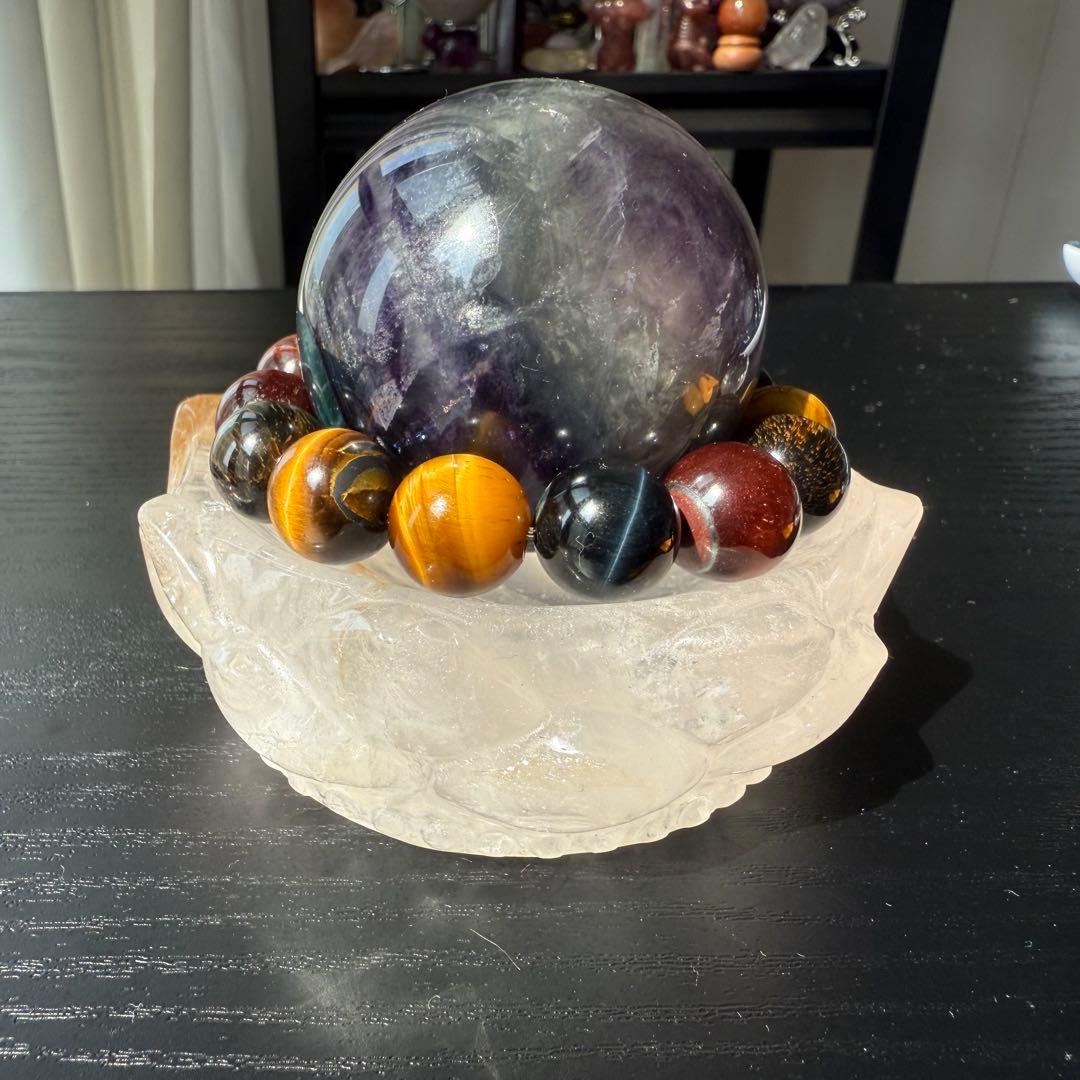 天然石ローズクォーツの蓮お皿　置物NO.091610