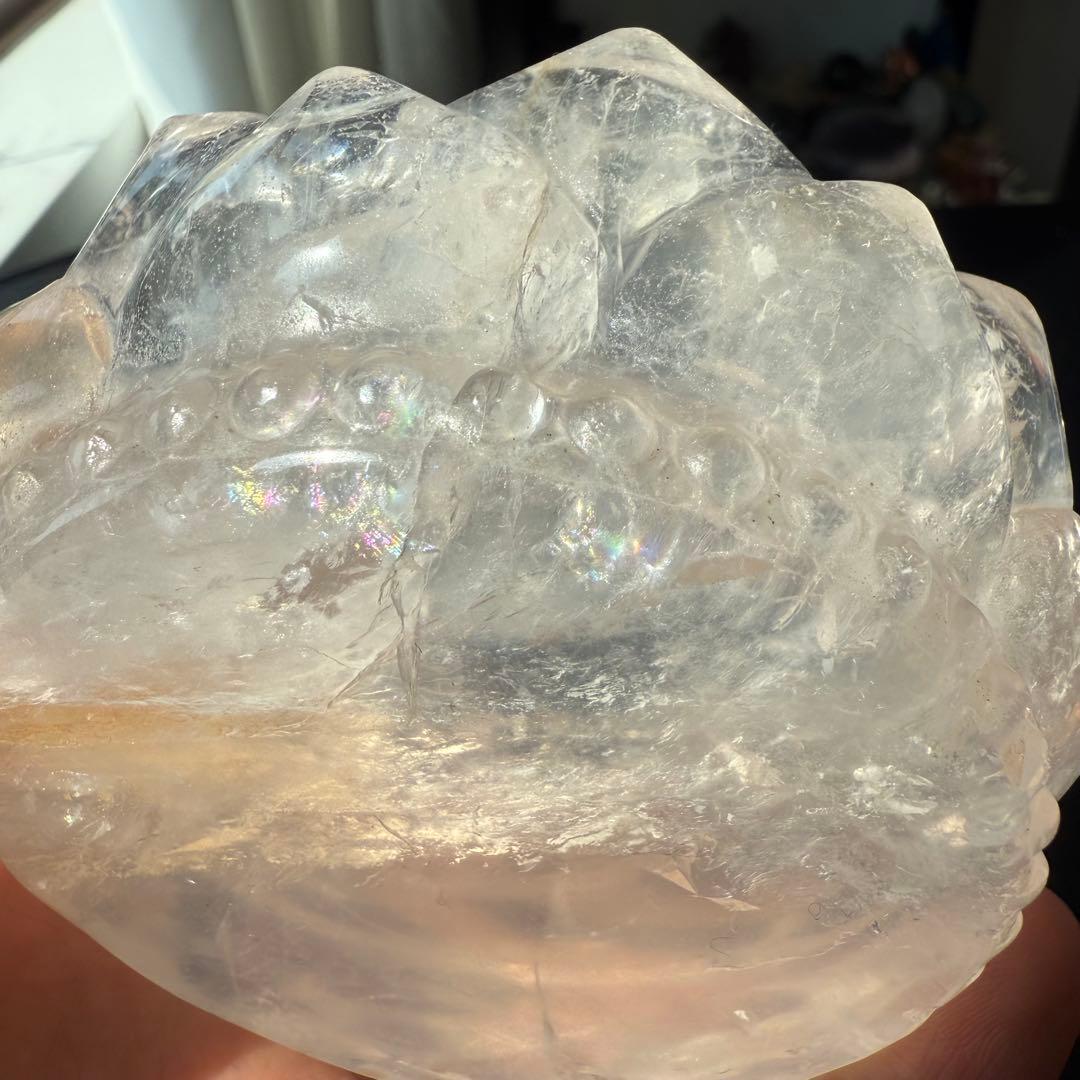 天然石ローズクォーツの蓮お皿　置物NO.091610