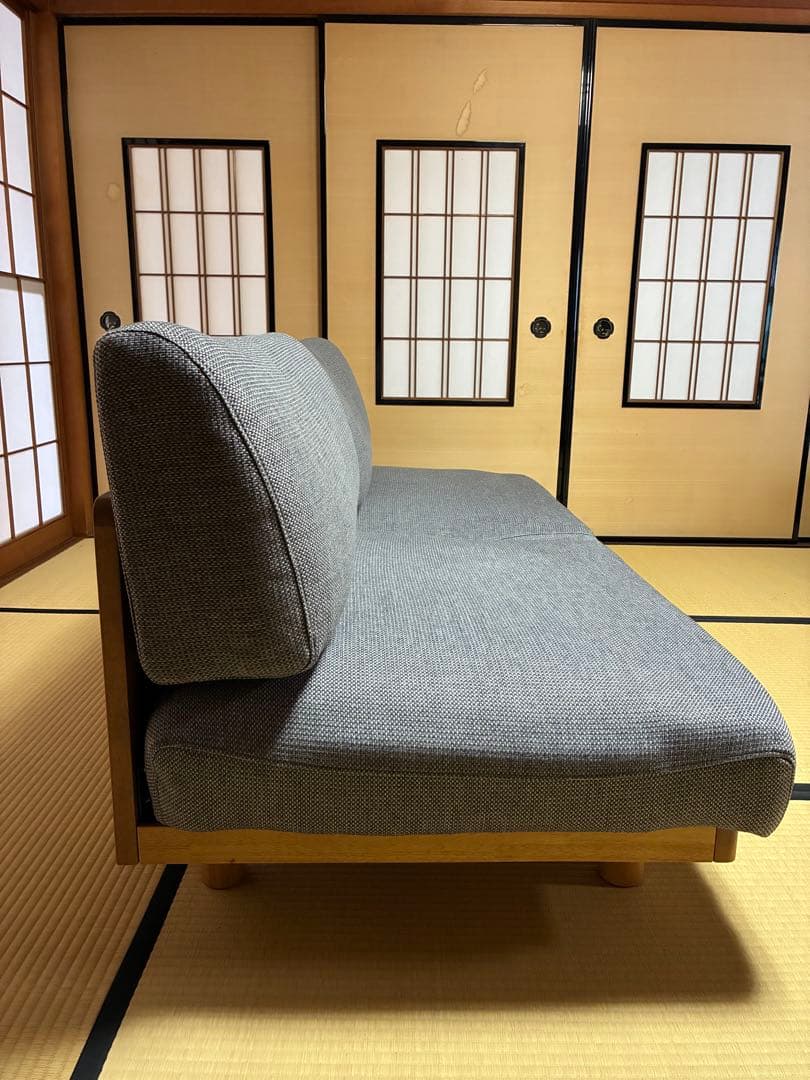 無印良品　ゆったり座れるアームレスソファ　３シーター　ポリエステル平織　グレー