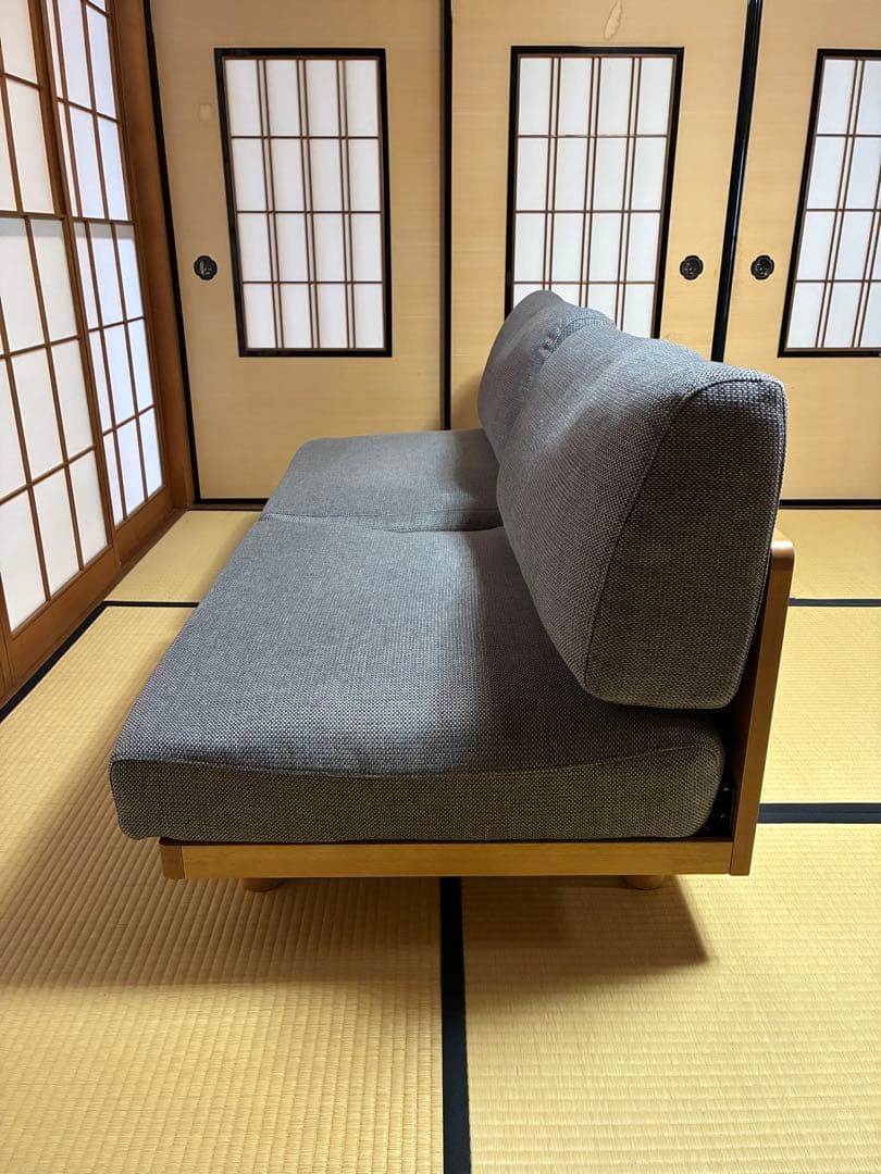無印良品　ゆったり座れるアームレスソファ　３シーター　ポリエステル平織　グレー