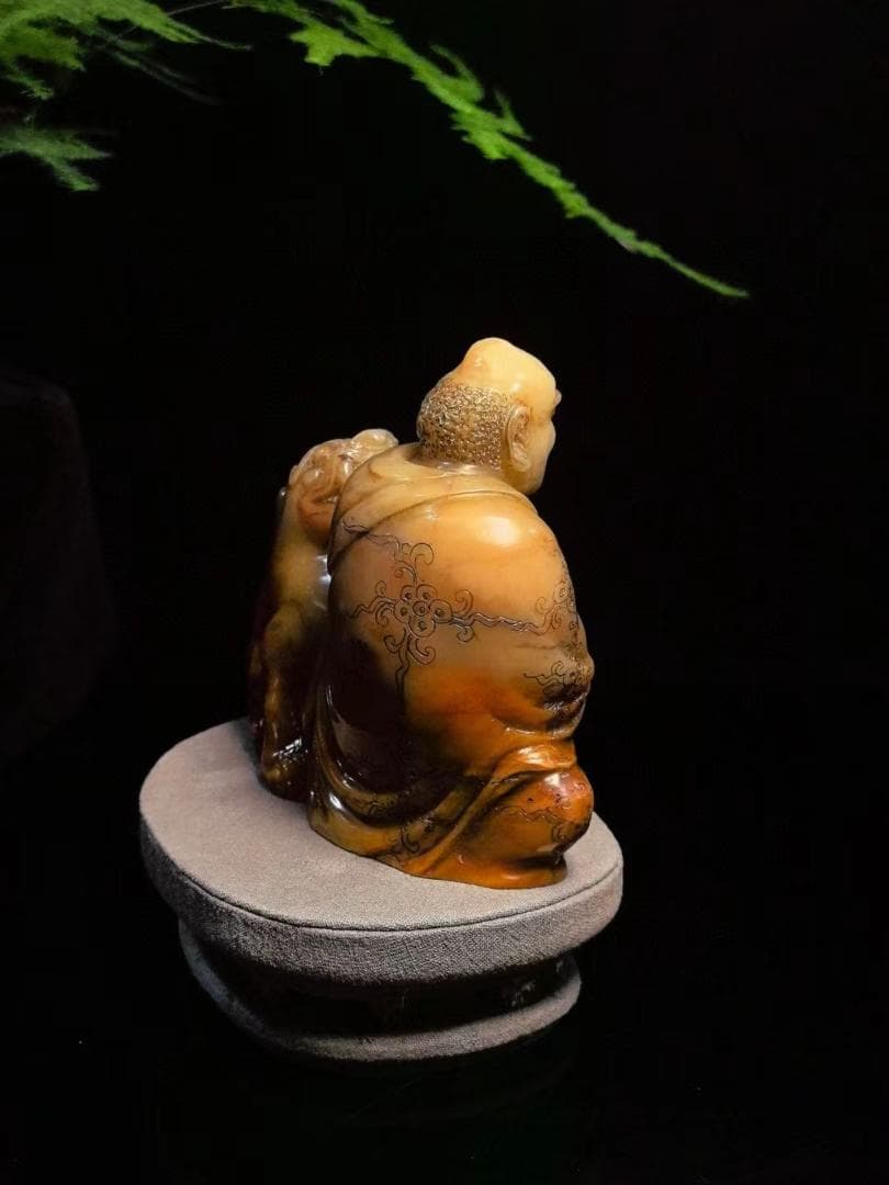 中国古美術・瑞獣羅漢の印鑑・寿山石三彩水晶田黄・置物・純