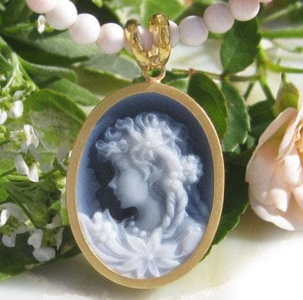 新品 ミュラー氏 ストーンカメオ K18 ペンダントトップ ブロッサム 女性 花