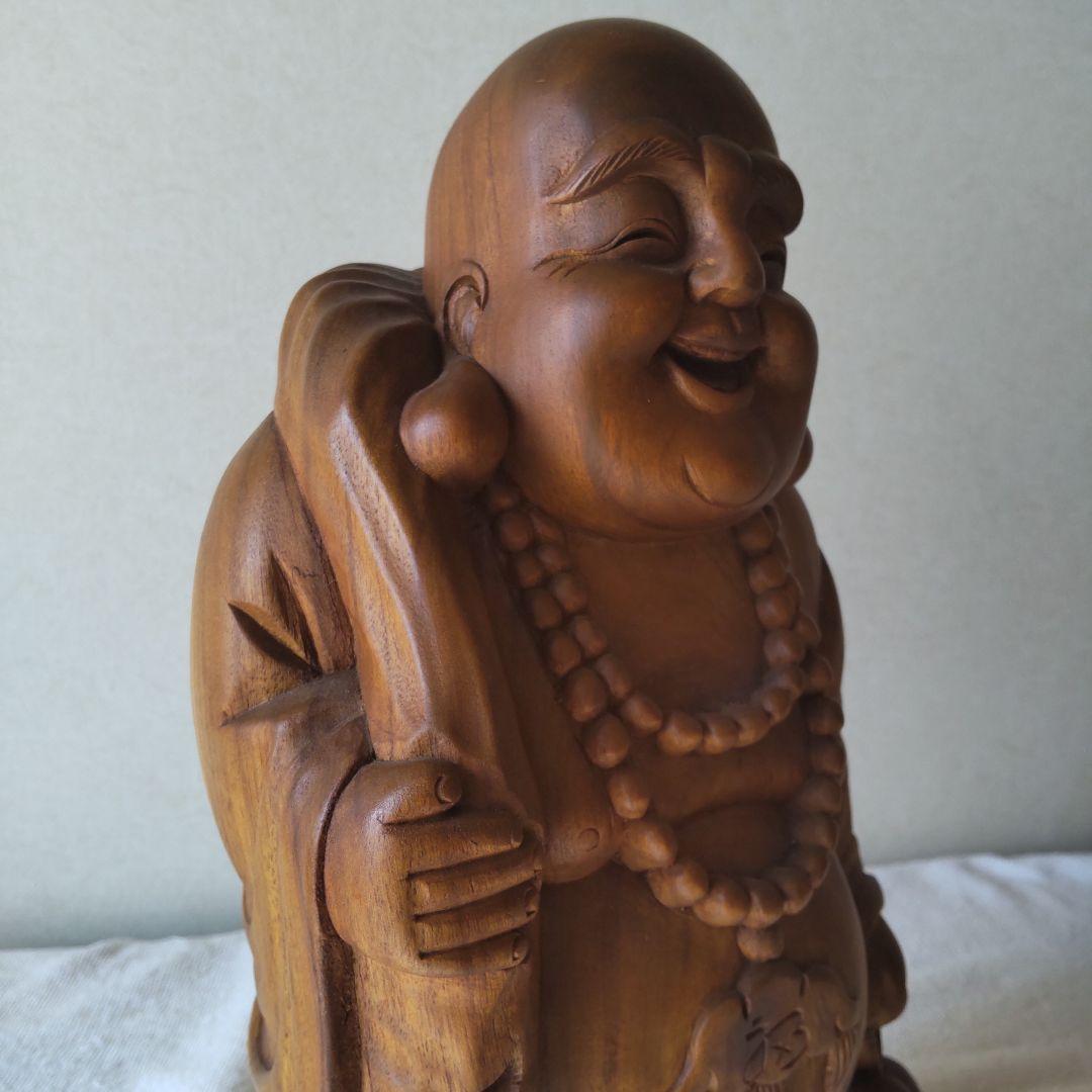 美品 布袋様 35㎝ 3㎏ 芯材上等品の木彫り 布袋尊 蔵出し