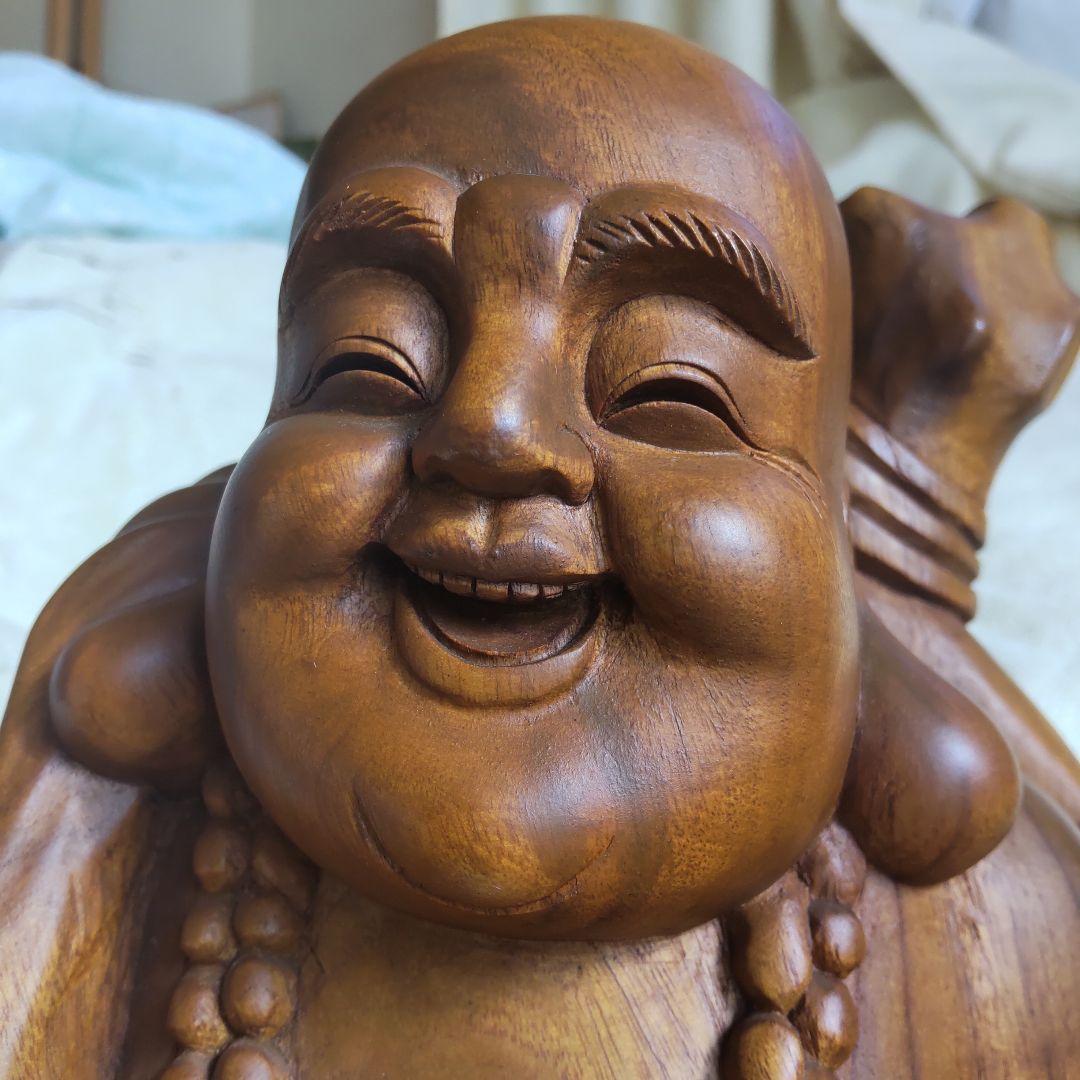 美品 布袋様 35㎝ 3㎏ 芯材上等品の木彫り 布袋尊 蔵出し