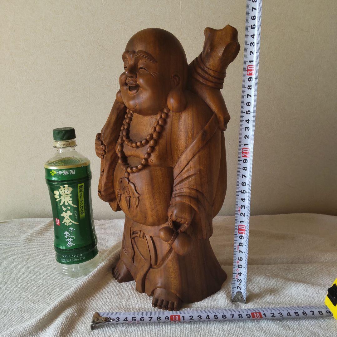 美品 布袋様 35㎝ 3㎏ 芯材上等品の木彫り 布袋尊 蔵出し