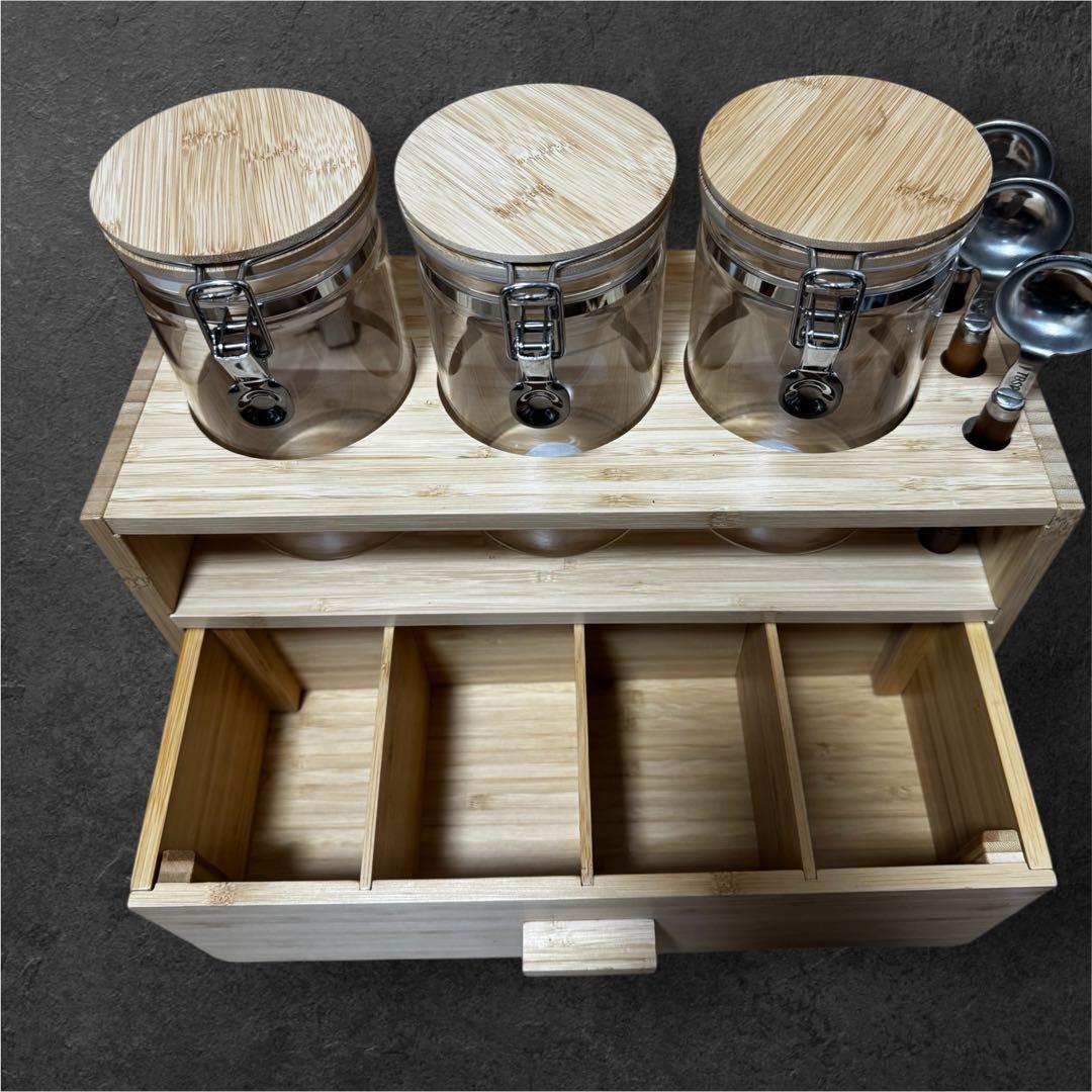 ガラス瓶と竹製収納ボックスセット