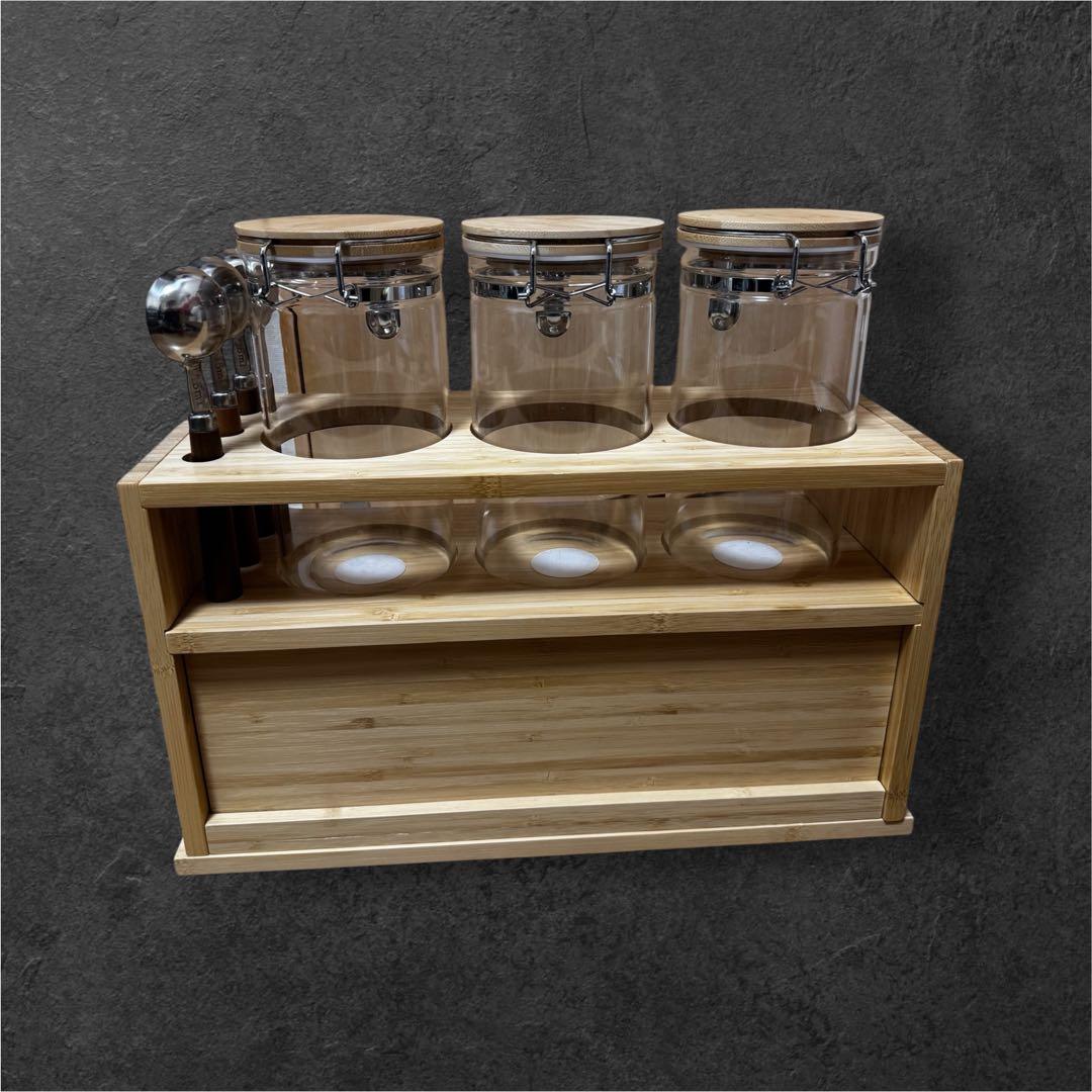 ガラス瓶と竹製収納ボックスセット