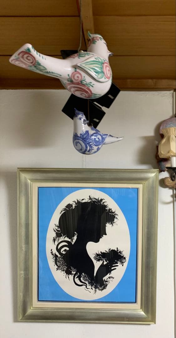 ビョンヴィンブラッド　大型シルバー額ビンテージブルーシルエット少女横顔の額装！