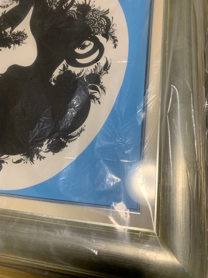 ビョンヴィンブラッド　大型シルバー額ビンテージブルーシルエット少女横顔の額装！