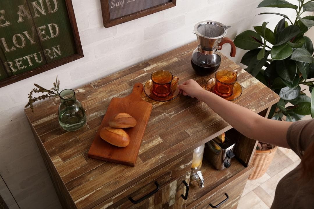 《新品・送料無料》Cave 寄木柄80cmレンジ台キャスター付き