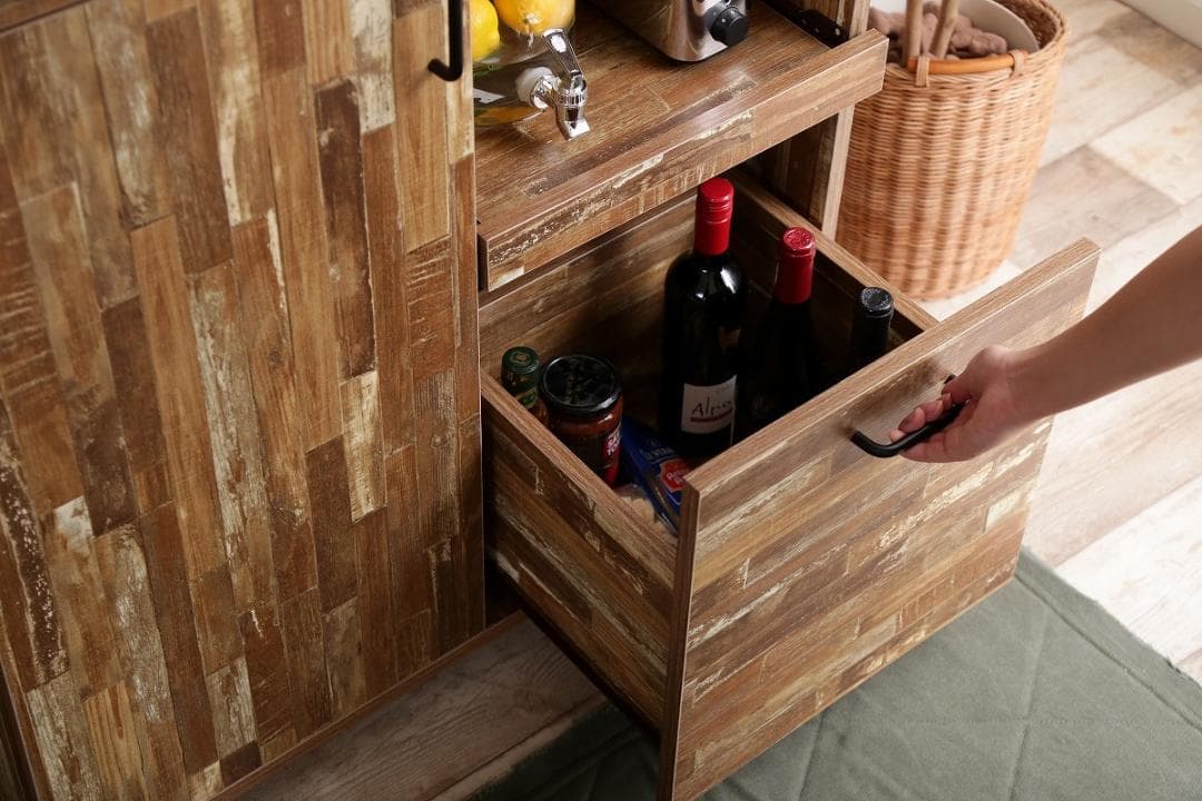 《新品・送料無料》Cave 寄木柄80cmレンジ台キャスター付き