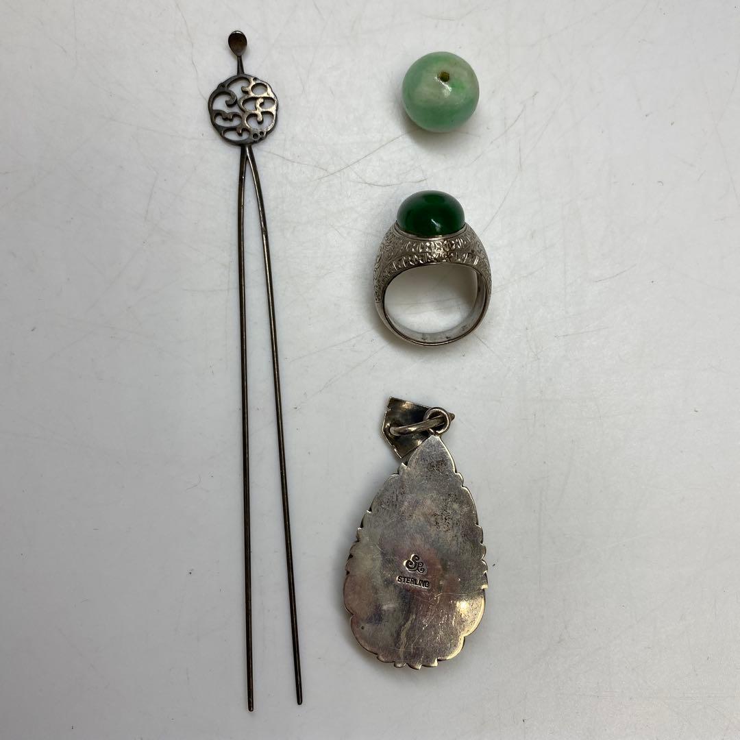 専用sterling 本翡翠 ネックレストップ 指輪玉銀細工かんざし37gタコサ