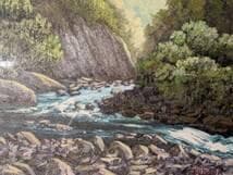 真作】絵画 油彩8号 清流きらめく渓谷美 水音響く緑の回廊 X159 - メルカリ