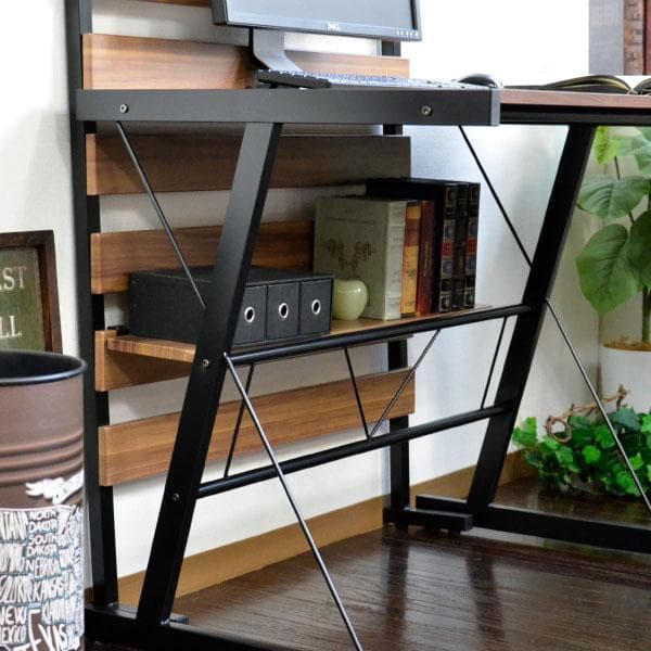 《新品・送料無料》パソコンデスク コーナー 幅150cm L字型 伸縮式ラック