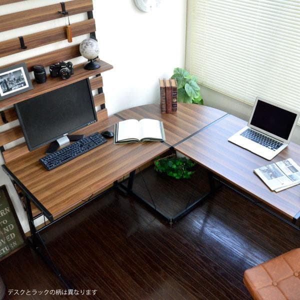 《新品・送料無料》パソコンデスク コーナー 幅150cm L字型 伸縮式ラック