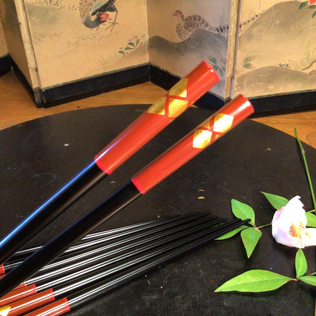 A810 木製漆器　懐石道具　秀衡塗　椀　（丸三漆器）5客箸　5膳　揃え