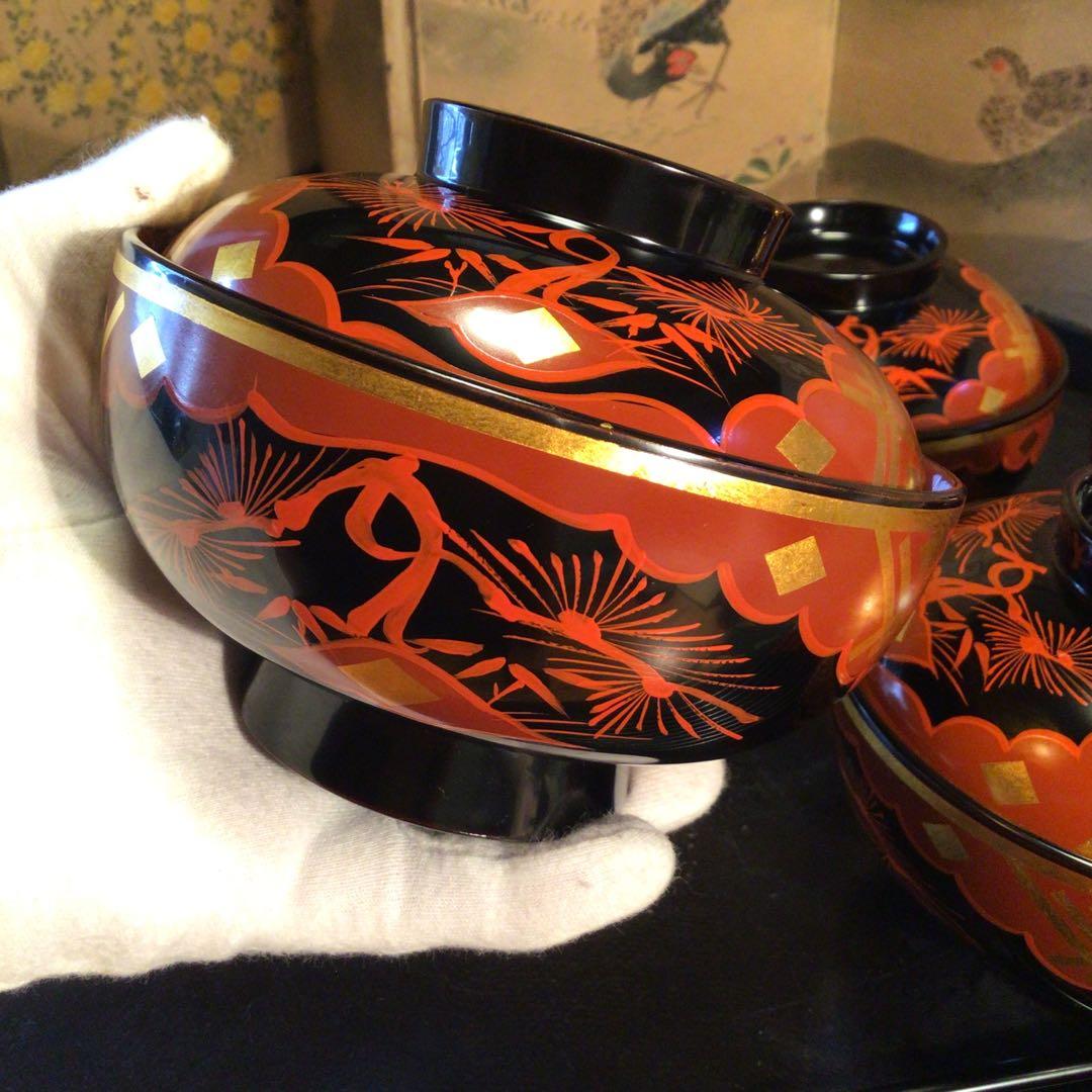 A810 木製漆器　懐石道具　秀衡塗　椀　（丸三漆器）5客箸　5膳　揃え