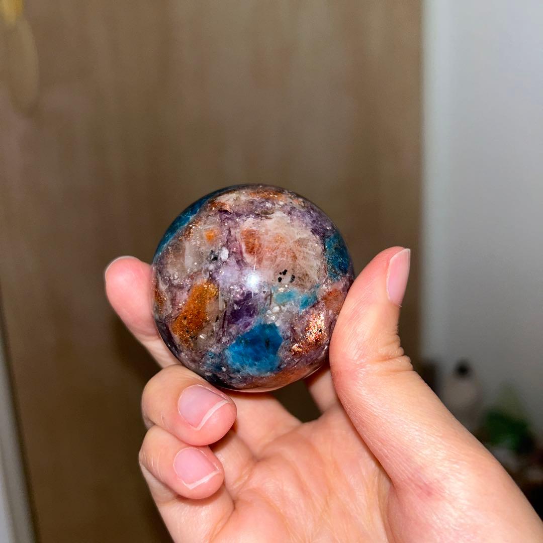 49.5ミリ レア レピドライト サンストーン アパタイト共生 スフィア 天然石