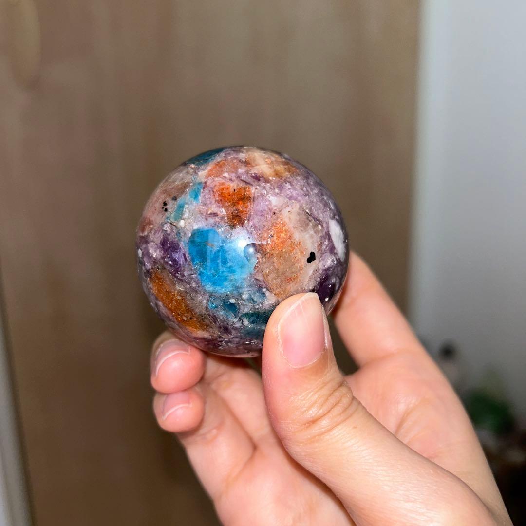 49.5ミリ レア レピドライト サンストーン アパタイト共生 スフィア 天然石