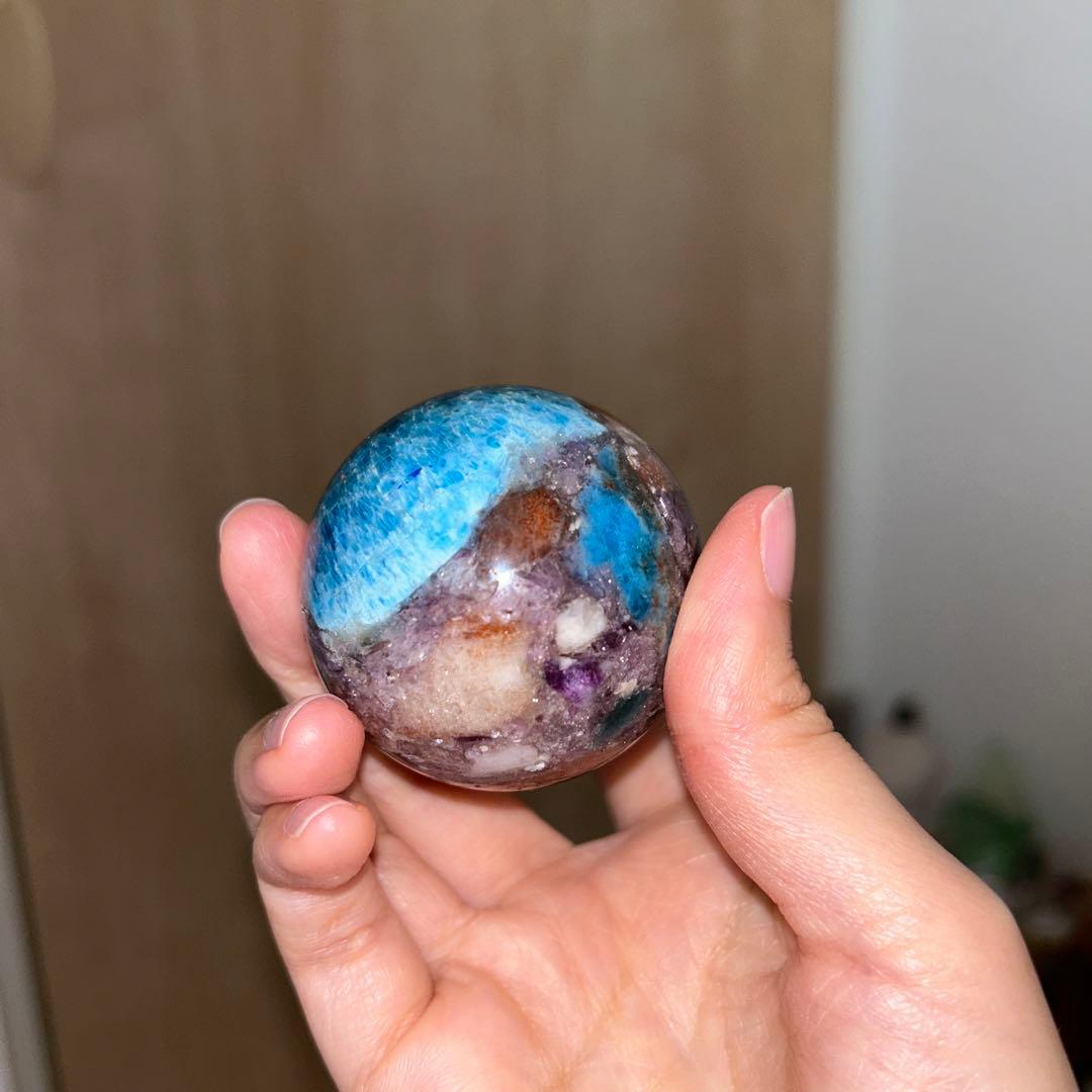 49.5ミリ レア レピドライト サンストーン アパタイト共生 スフィア 天然石