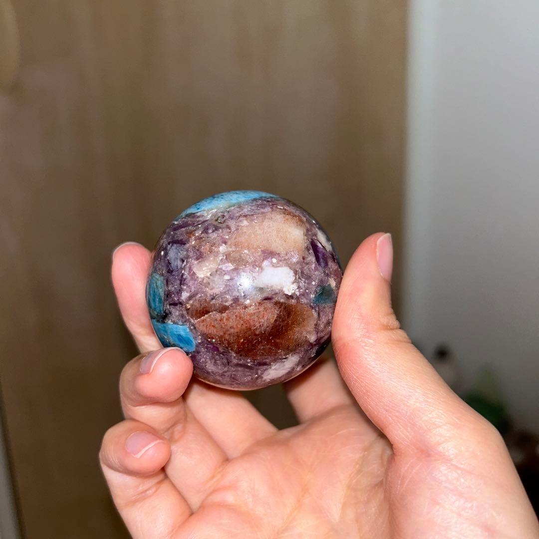 49.5ミリ レア レピドライト サンストーン アパタイト共生 スフィア 天然石