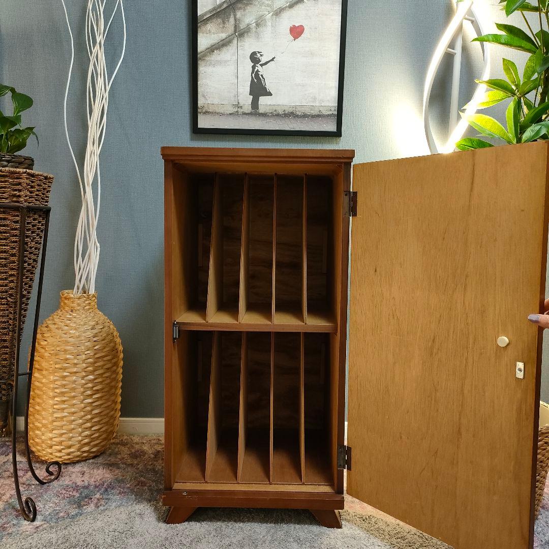 昭和レトロ LPレコード収納キャビネット ヴィンテージ木製ラック