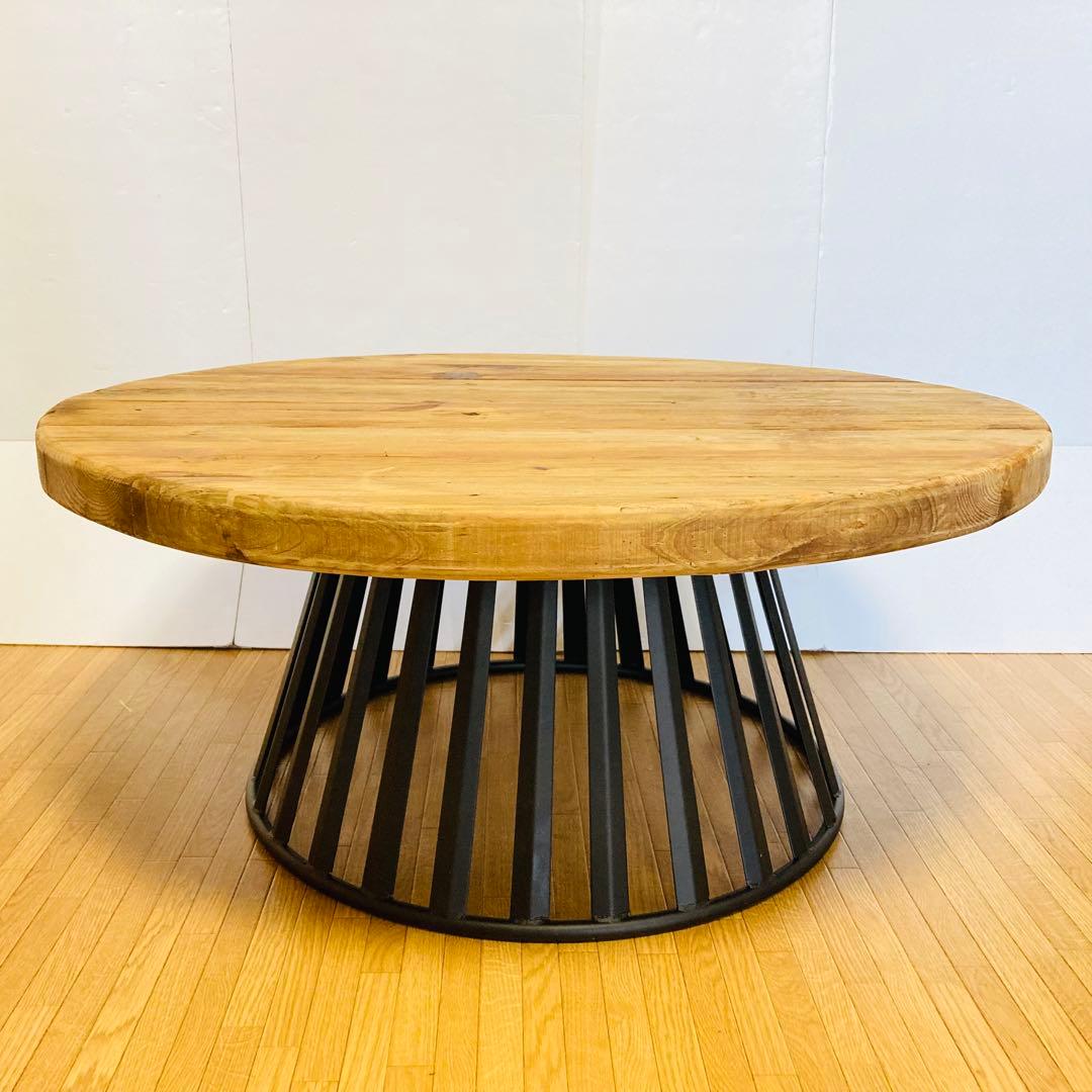 ローテーブル　リビングテーブル　丸テーブル　木製　幅90cm ヴィンテージ