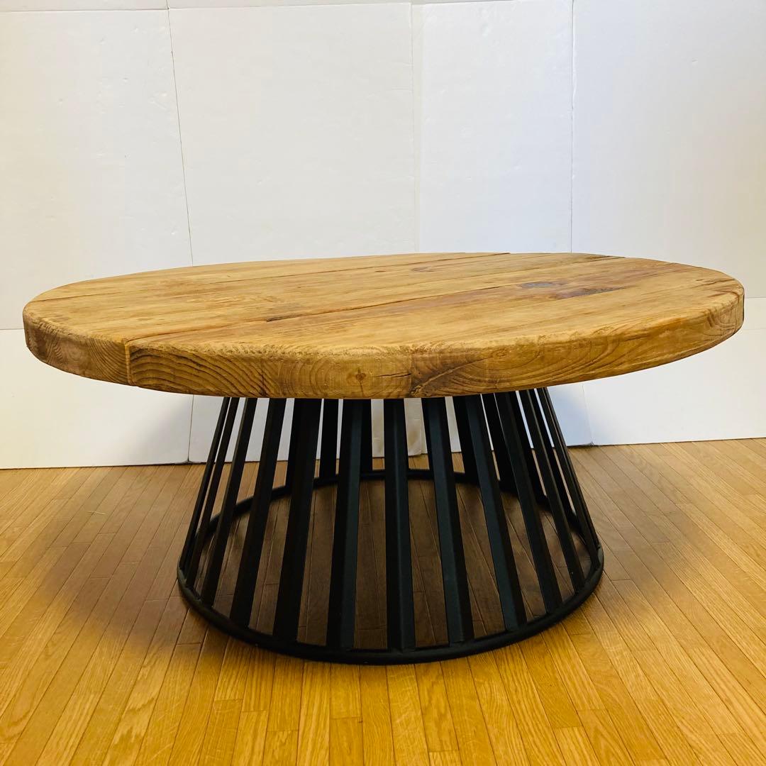 ローテーブル　リビングテーブル　丸テーブル　木製　幅90cm ヴィンテージ