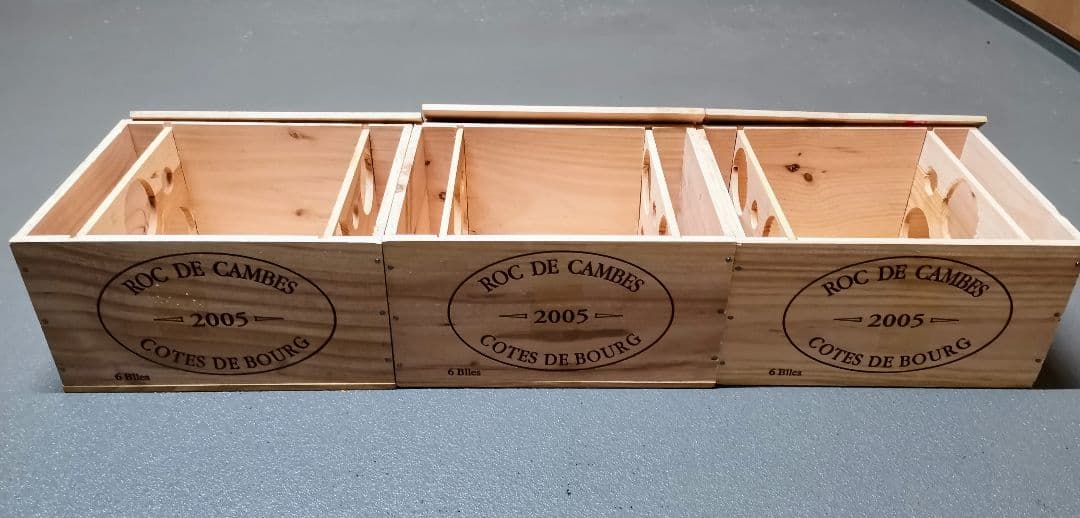 フランスボルドーワイン木箱３、2005’ロック ド カンプ　ウッドケース　レア品
