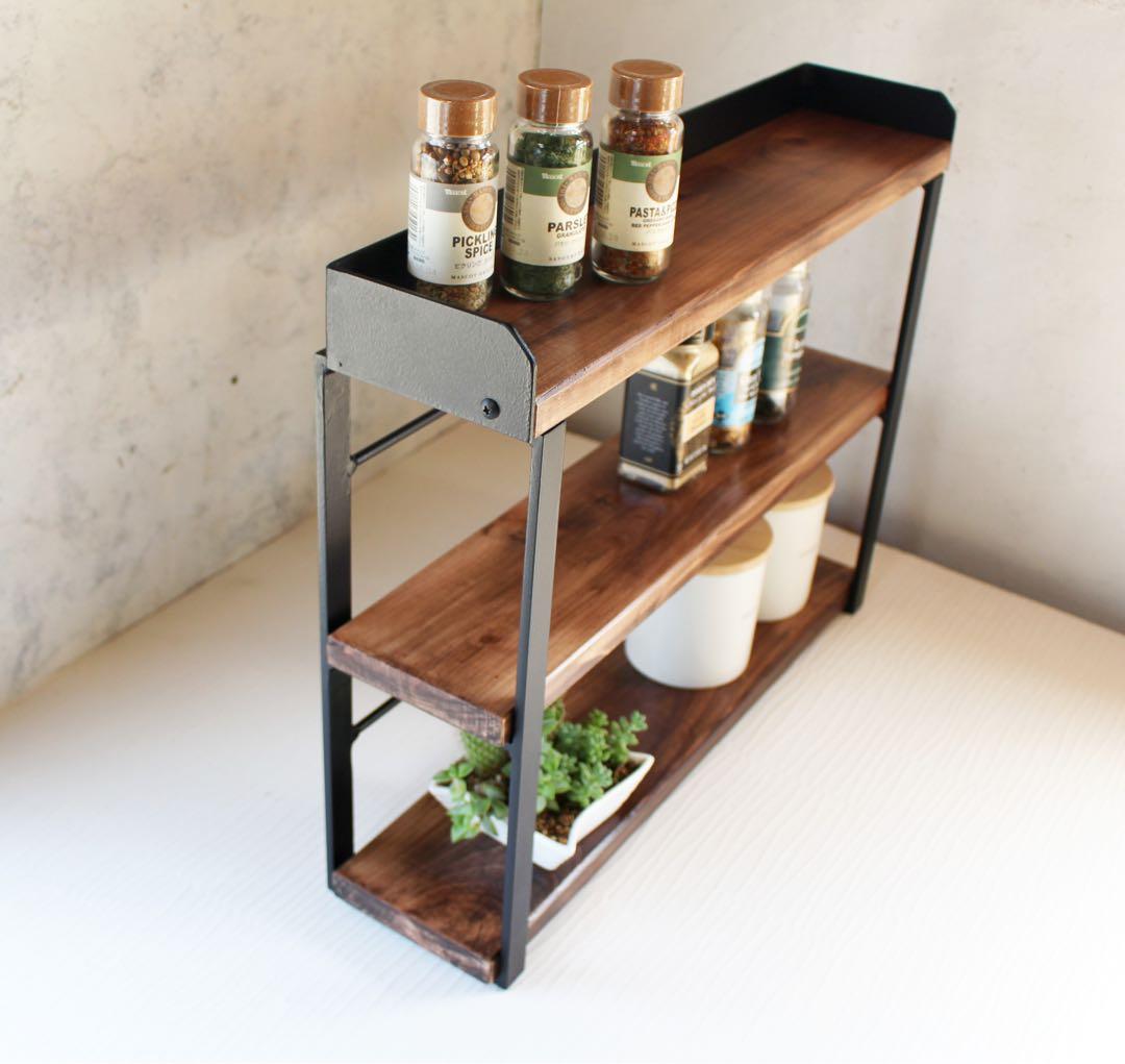 アイアンスパイスラック、調味料棚、落下防止平鉄