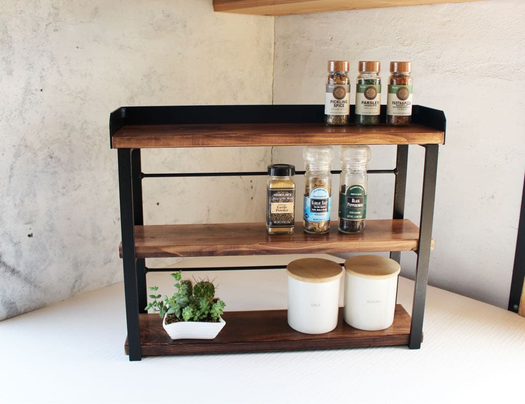 アイアンスパイスラック、調味料棚、落下防止平鉄