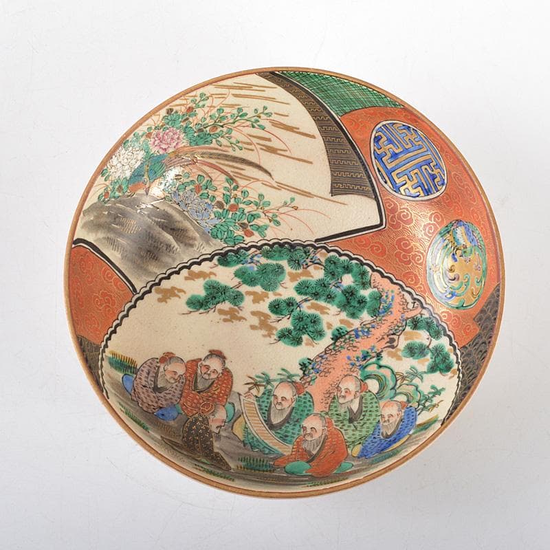 九谷焼　東山造　庄三風　色絵山水人物文鉢　共箱　V　R5442