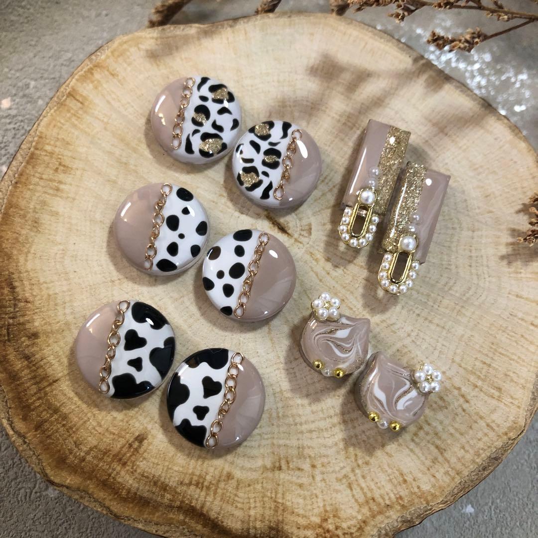 R-653 ✴︎レジンカボション✴︎アニマル柄モカベージュ5種♡⁎⁺˳