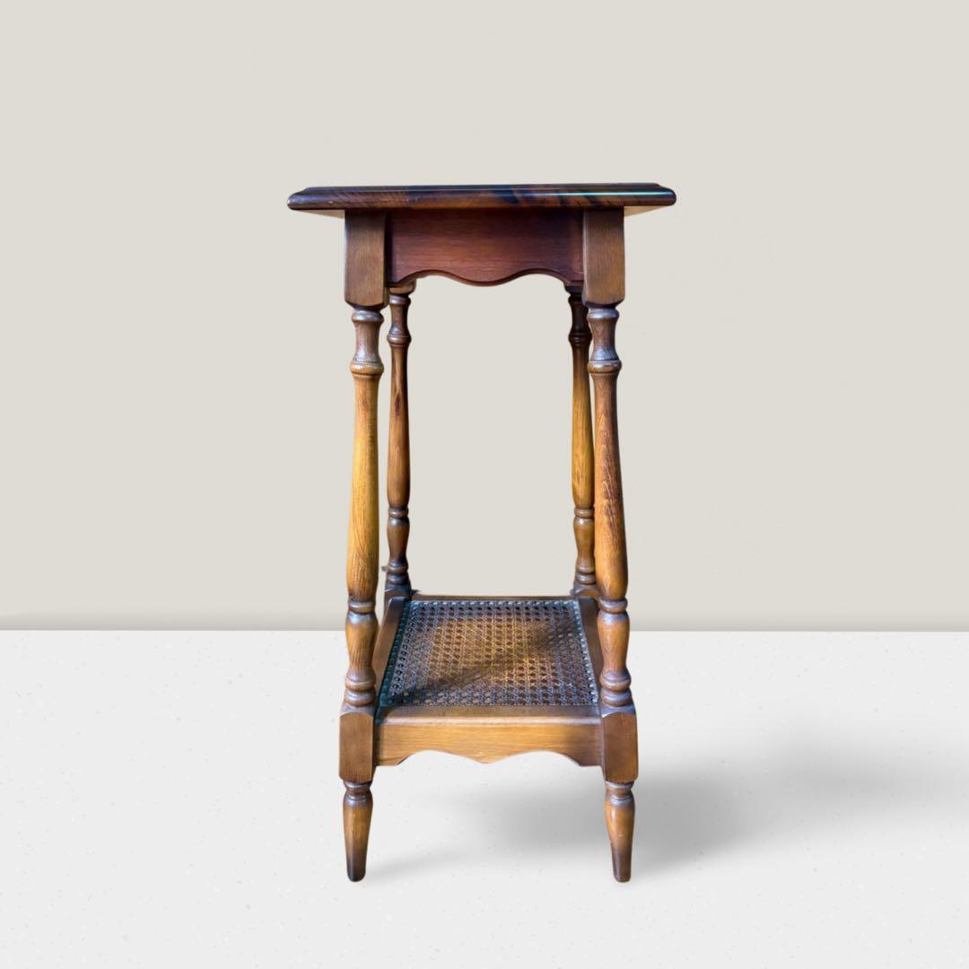 オールドカリモク 花台 電話台 ラタン サイドテーブル アンティーク