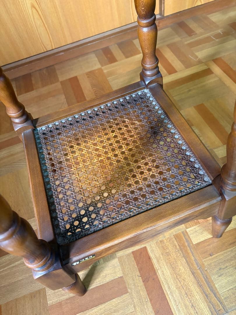 オールドカリモク 花台 電話台 ラタン サイドテーブル アンティーク