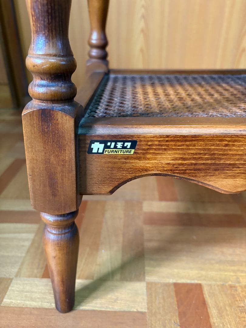 オールドカリモク 花台 電話台 ラタン サイドテーブル アンティーク