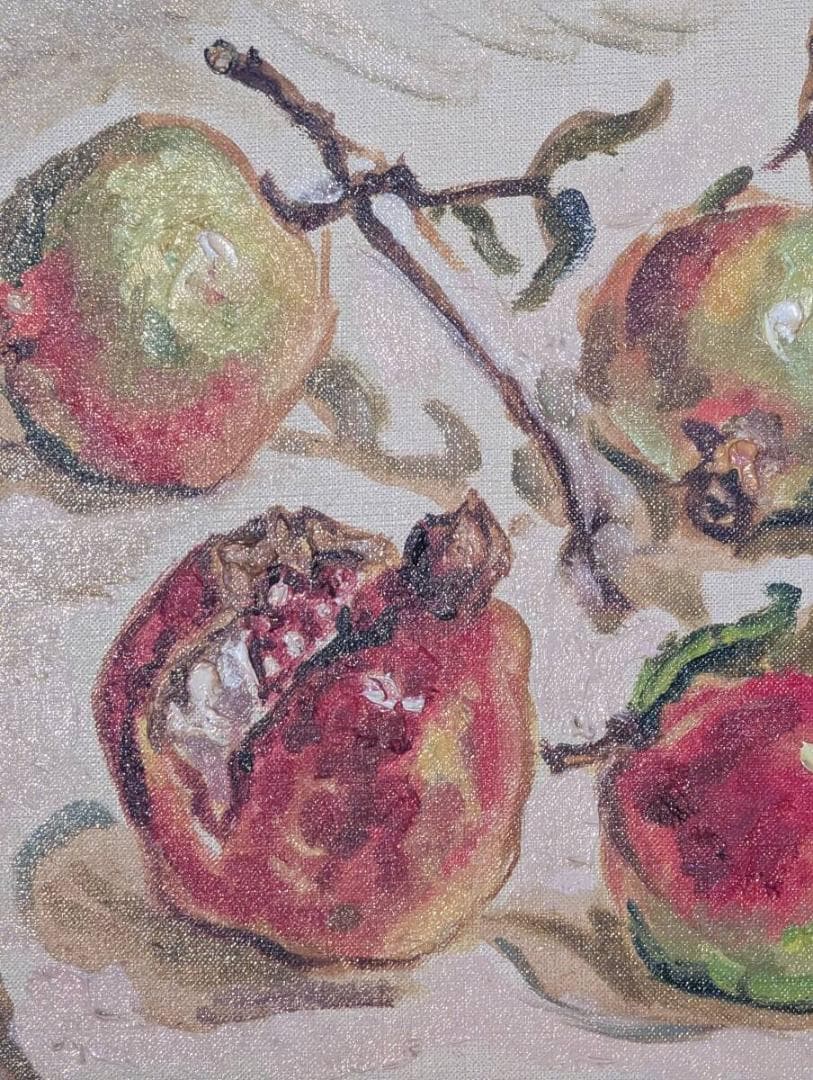 【真作】絵画　油彩5号　ザクロ　果実の生命感溢れる静物画　鮮やかな果実美　Y92