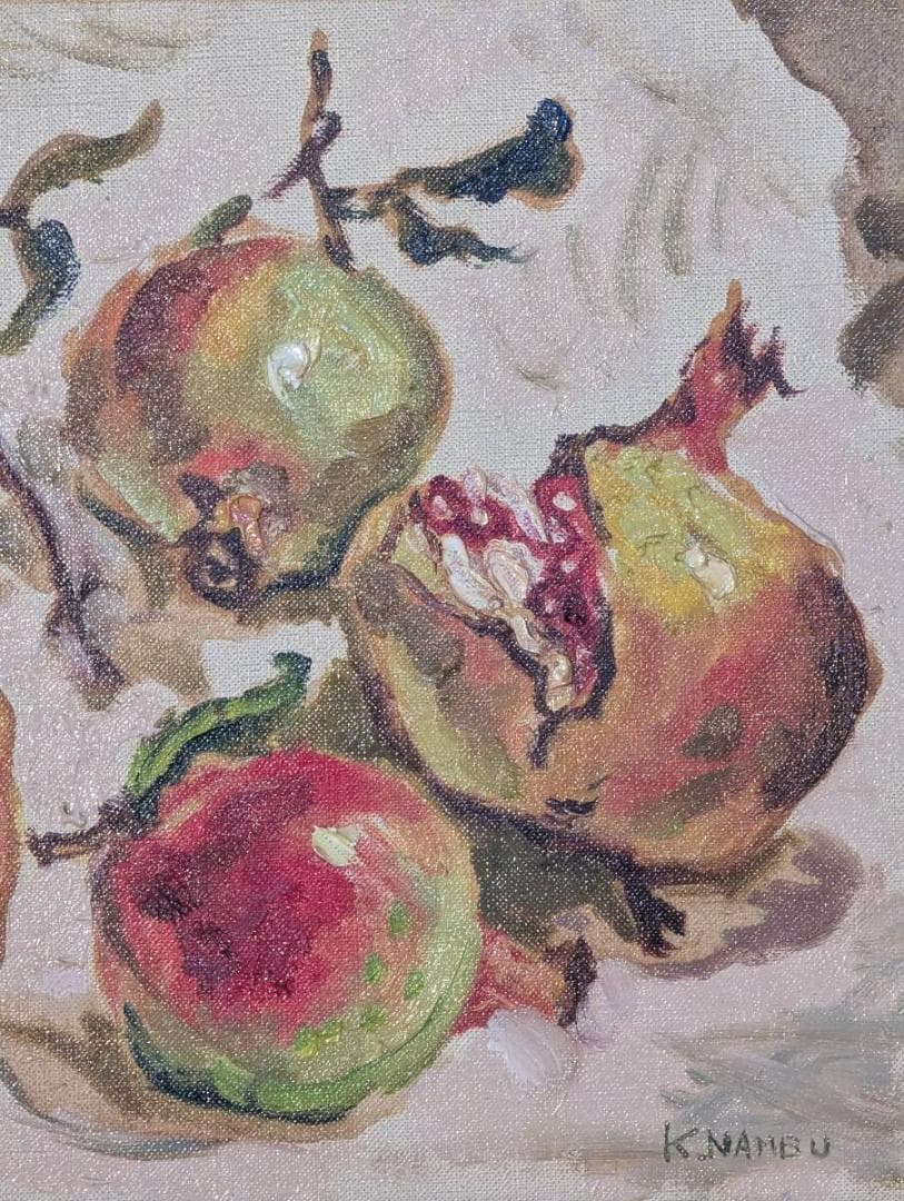 【真作】絵画　油彩5号　ザクロ　果実の生命感溢れる静物画　鮮やかな果実美　Y92